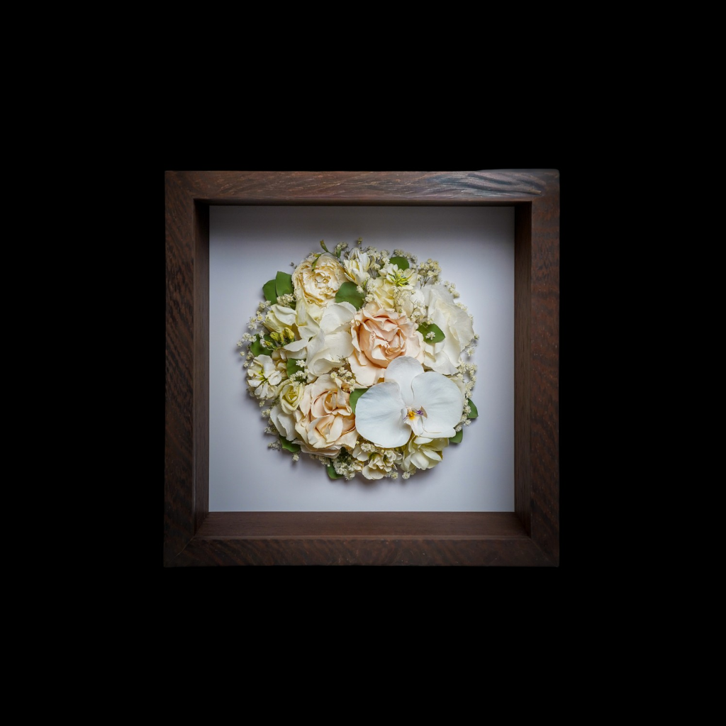 Cadre conservation bouquet mariée Ecrin volume 3D Les Joyaux Purs