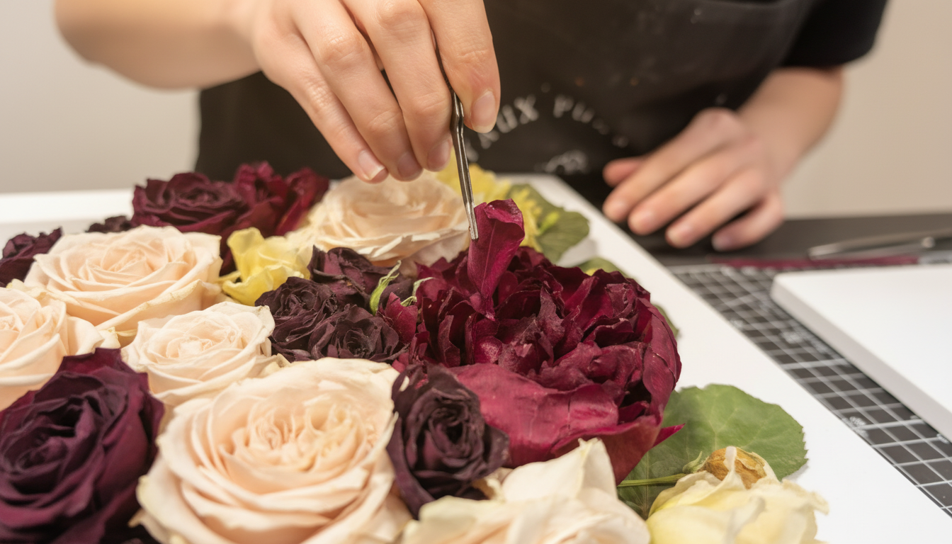 Artisane reconstruction bouquet 3D conservation florale atelier artisanal