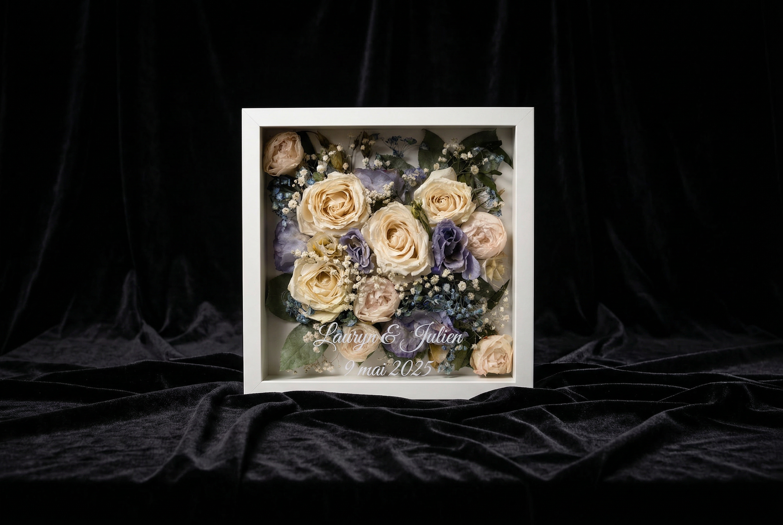 Conservation bouquet de mariée sous verre muséal - Les Joyaux Purs