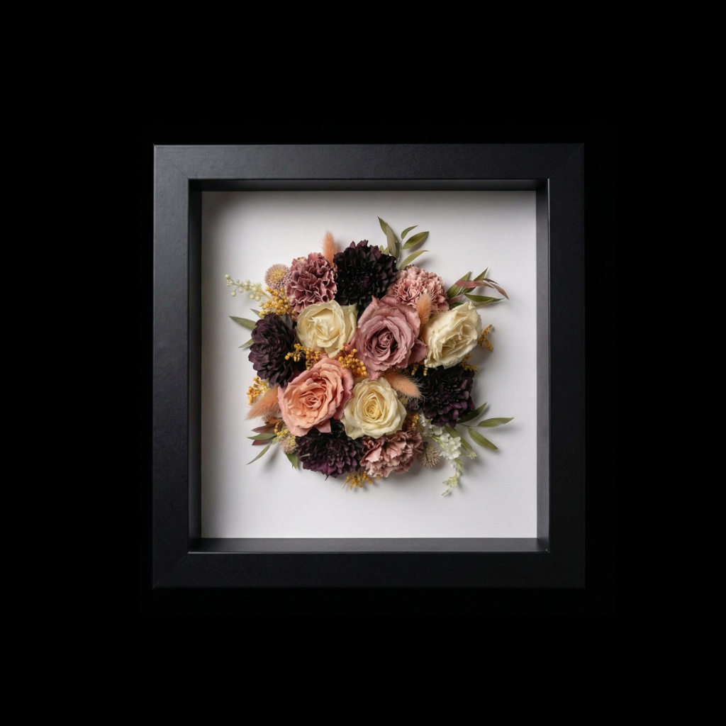 Conservation bouquet de mariée sous verre muséal - Les Joyaux Purs